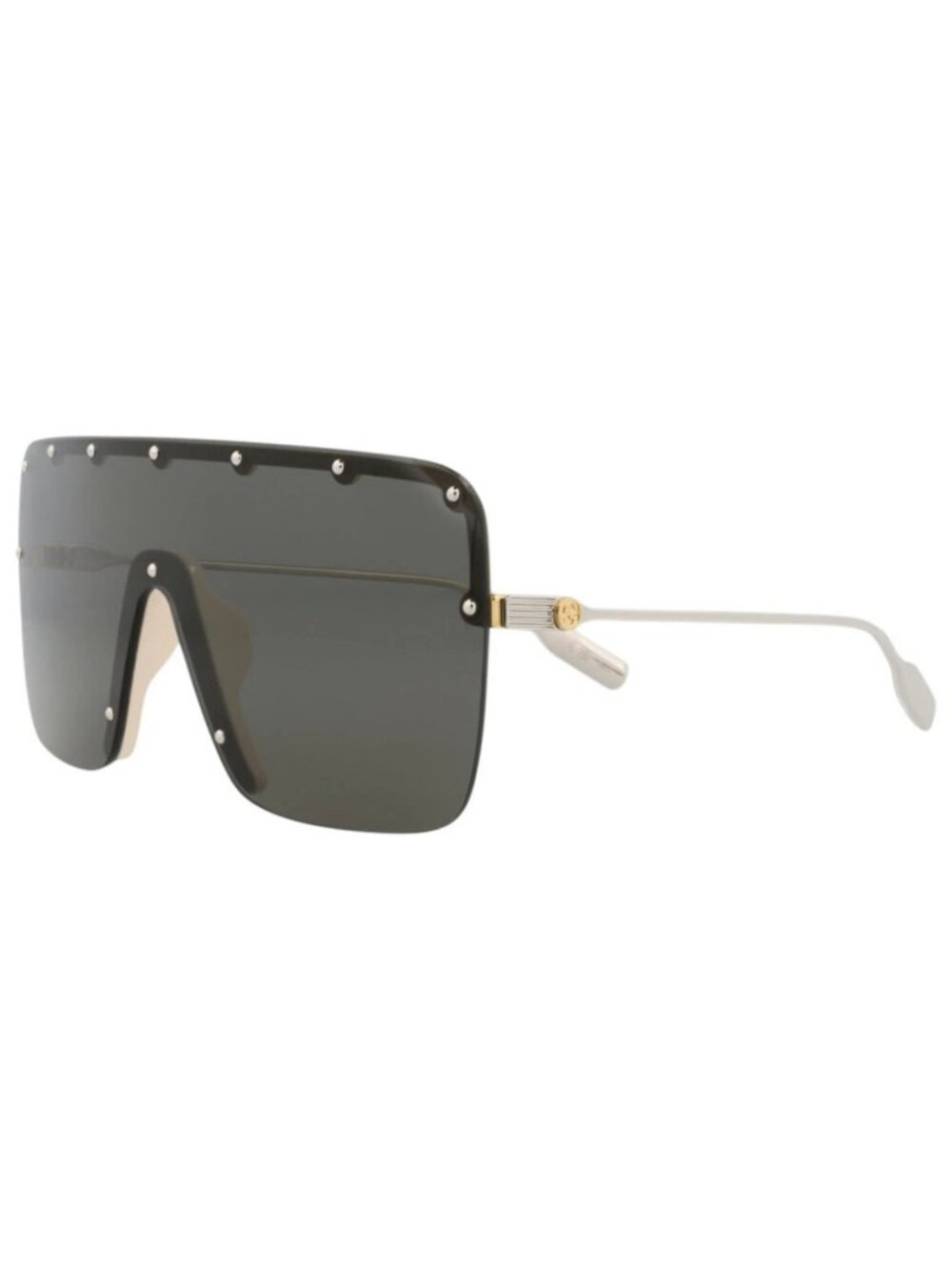 New Gucci Women's Sunglasses Shield Wrap Metal Frame Unisex Gold Silver Grey